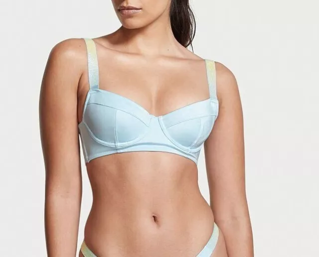 VICTORIAS SECRET VS SWIM WICKED UNDERWIRED TOP BRA SHINE STRAP Ombre Blue 36DD