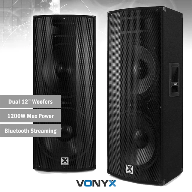 ACTIVE POWERED PA Speakers (Pair) with Bluetooth Dual 12" DJ Sound