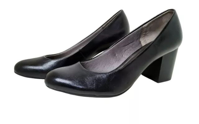 Life Stride Women's Parigi Block  2. 75" Heel Pumps in Black Faux Leather Size 9