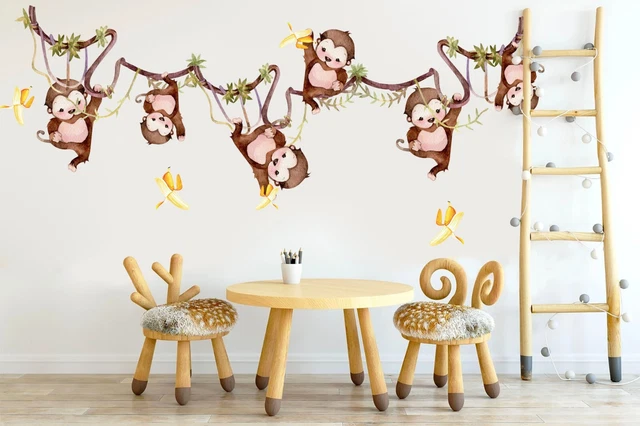 Monkeys over Vine Banana Tree branch Wall Decal Sticker Decor Peel and Stick Monkeys over Vine Banana Tree branch Wall Decal Sticker Decor Peel and Stick