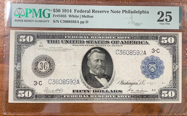 1914 $50 Federal Reserve Note PMG VF25 1914 $50 Federal Reserve Note PMG VF25