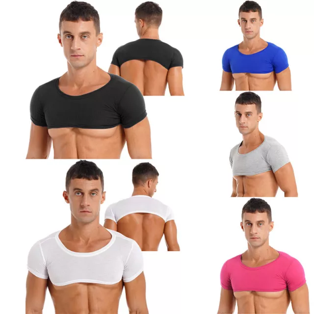 Mens Round Neck T-Shirt Casual Gym Tops Clothing Crop Top Rave Party Club-wear