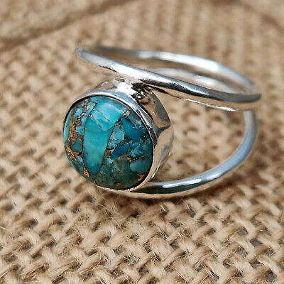 Blue Copper Turquoise Gemstone 925 Sterling Silver Women Ring All Size AL-15