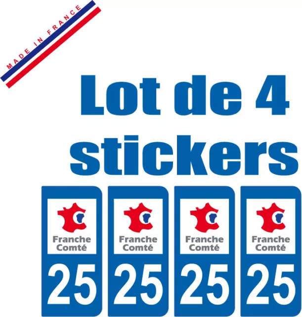 4 STICKERS style PLAQUE IMMATRICULATION DEPARTEMENT 25