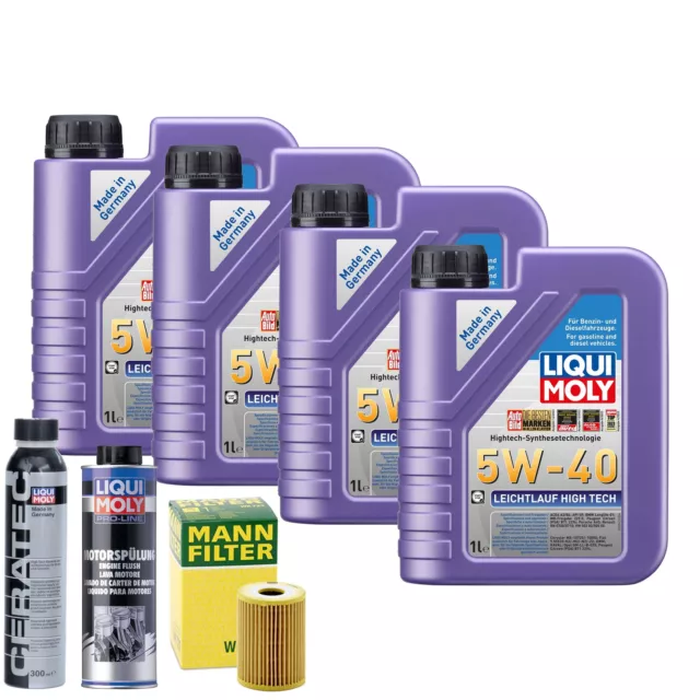 Motoröl 5W40 LIQUI MOLY High Tech 4L +MANN Ölfilter +Spülung +Cera Tec