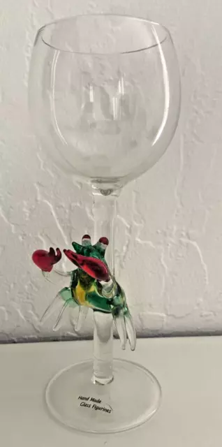 Unique Murano/Yurana Style Hand Blown Colorful Crab Stem Wine Glass