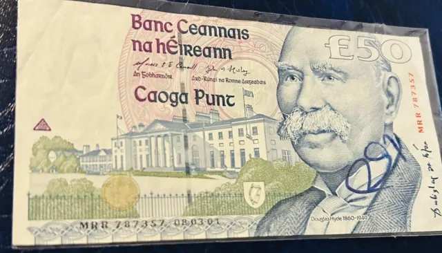 Ireland Republic 50 Pounds 2001 Hyde Piper Rare Year Bank Note