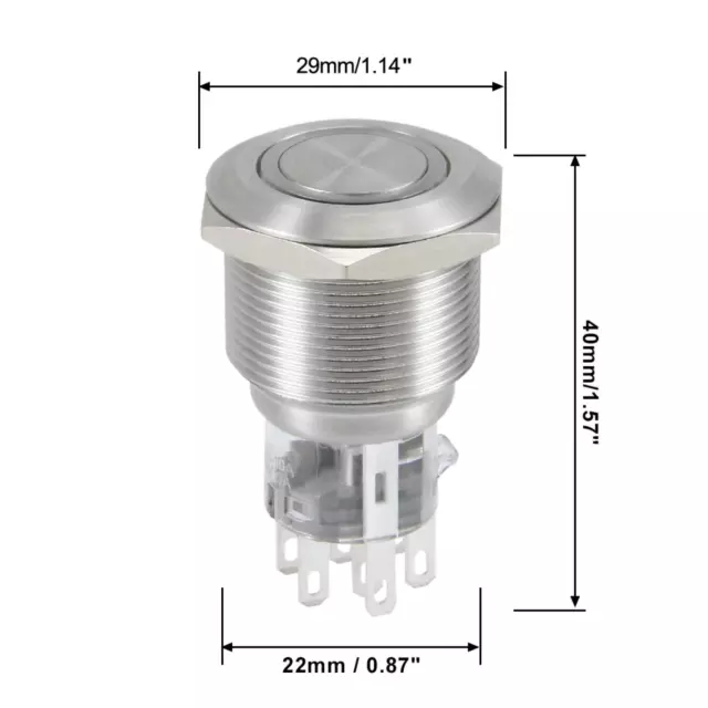 Metallo Chiusura Interruttore Pulsante 22mm Montaggio Dpdt Dia 2No2Nc 24V Verde 3