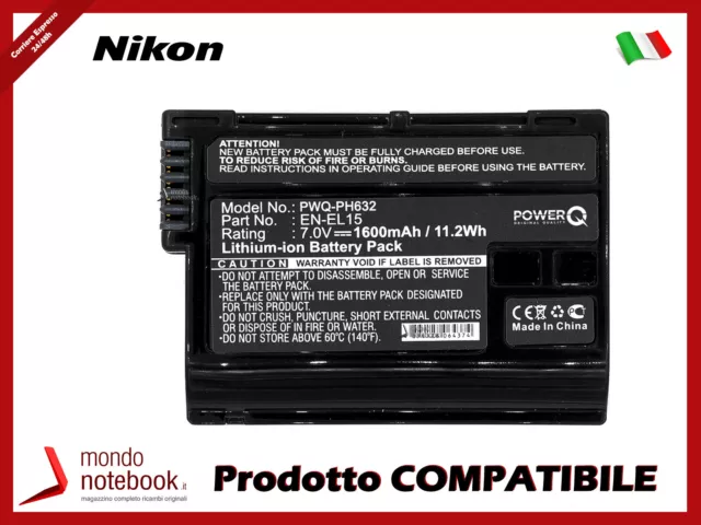 Batterie PowerQ pour NIKON 1 V1 1600mAh 7.0V P/N EL-EL15c