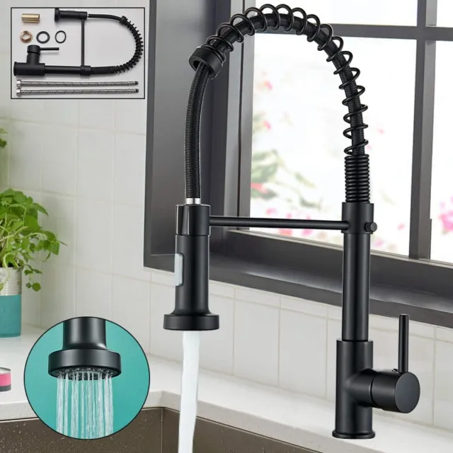 Modern Black Kitchen Sink Mixer Taps Mono 360° Swivel Pull Out Spray Brass Tap