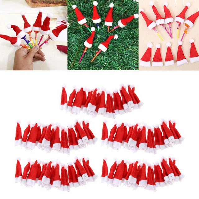50/100X Mini Sombrero de Navidad Piruleta Lollypop Santa Claus Gorra Envoltura Navidad Dechd