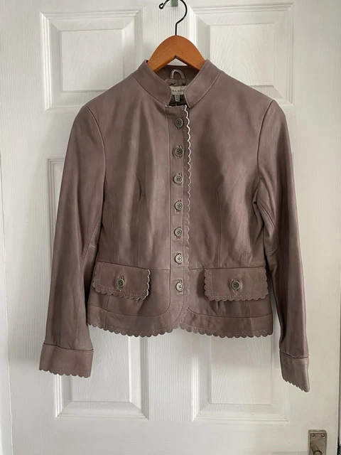 LAURA ASHLEY SOFT Leather Jacket Button Up Size 10 Brown