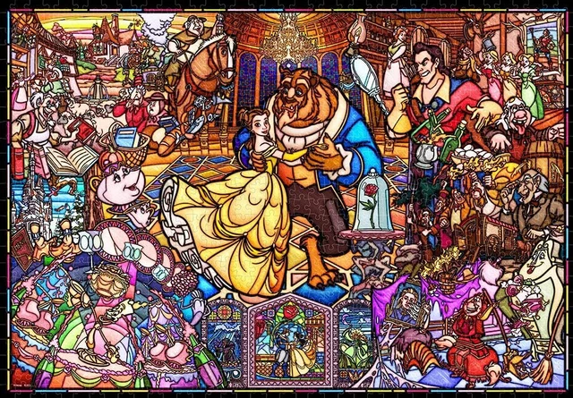 1000 Piece Jigsaw Puzzle Beauty and the Beast Story Stained Glass [Pure White]