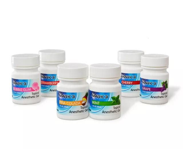 Dental Topical Anesthetic Gel 6 Flavors 1oz Jar (32gm) 20% Benzocaine Mark3 6/PK