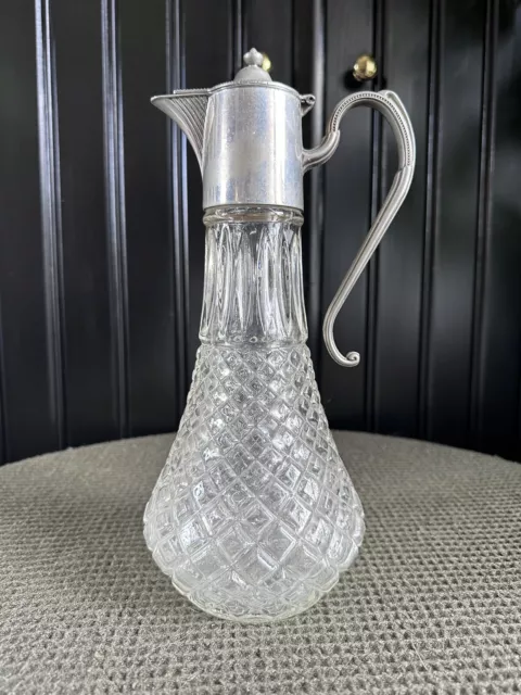 Ancienne Carafe/ Aiguière en Cristal/ métal argenté, art nouveau art déco.