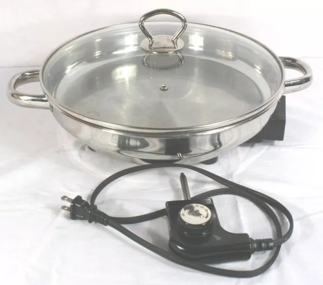 Rival 12 LARGE Round Stainless Steel Electric Skillet SS120 Tempered Glass  Lid