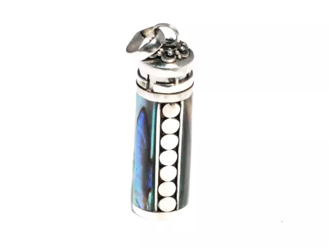 New 925 Sterling Silver Bali Paua Abalone Shell  Cylinder Prayer Box Pendant