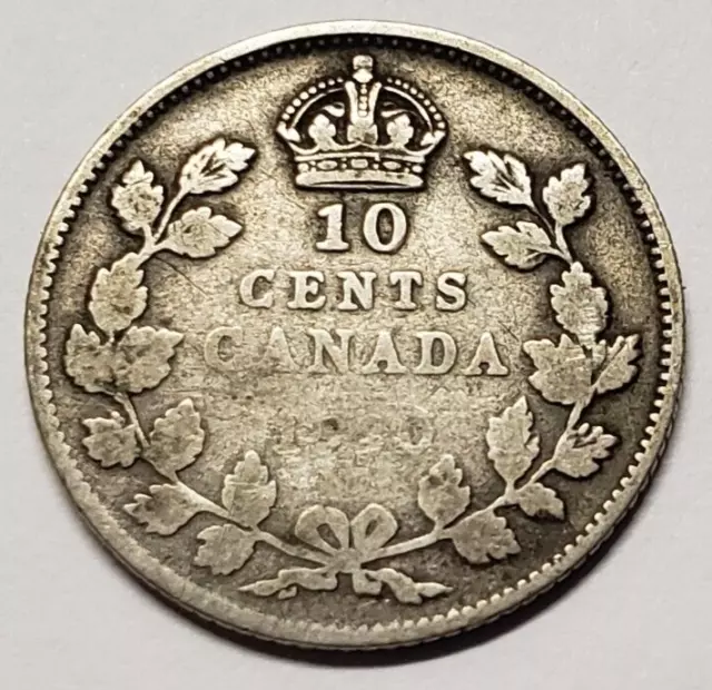 1920 Canadian Silver 10 cent Coin - King George V - Canada .800 Silver Dime