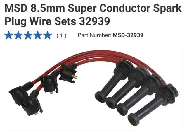 MSD 32939 Super Conductor Spark Plug Wire Set, ’98-’01 Ford ZX-2, 2.0L, 4 cyl