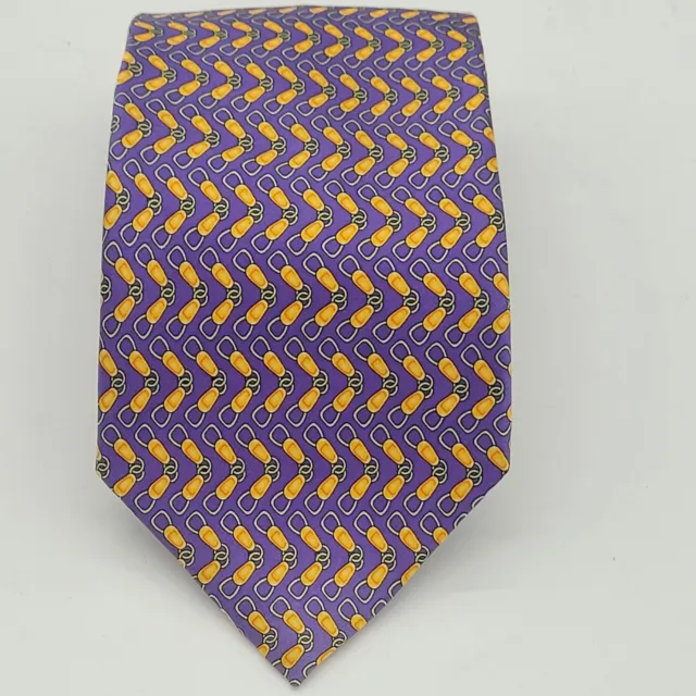 Very Nice Como House Link Purple Orange 4" Silk High End Mens Neck Tie Necktie