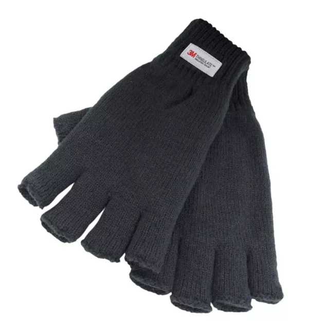 3M Mens Thermal Fingerless Gloves Black Knitted Thinsulate Insulation Winter