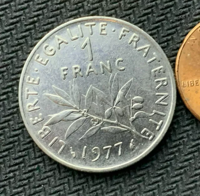 1977 France 1 Franc Coin AU +  High Grade World Coin    #B634