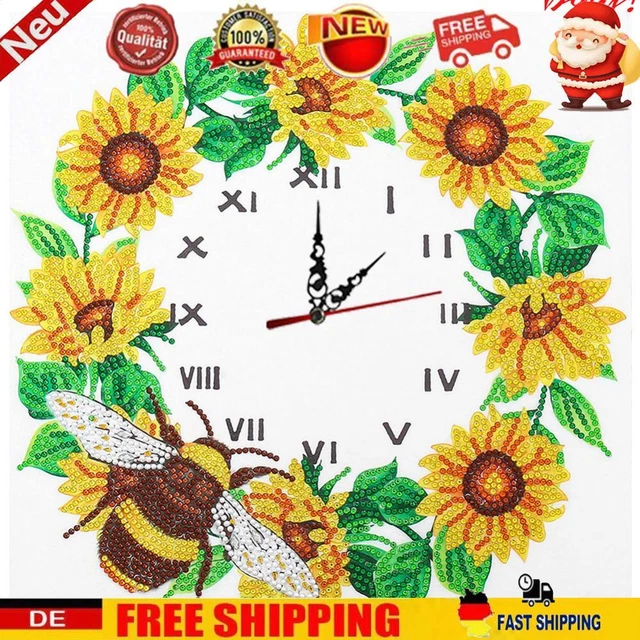 Aisen Wanduhr, Blumen, Diamond Painting, 5D, Kreuzstich, Diamant-Stickerei, Kuns