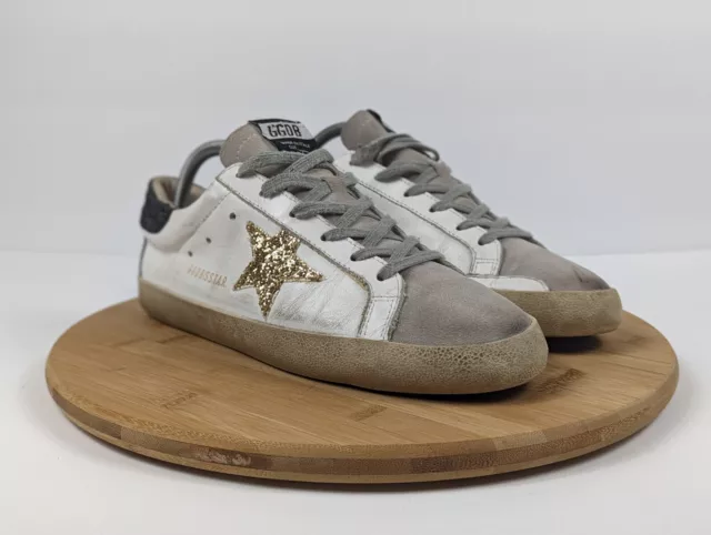 Golden Goose Super Star Shoes White Gold Leather Mens Size EU 42 US Size 9