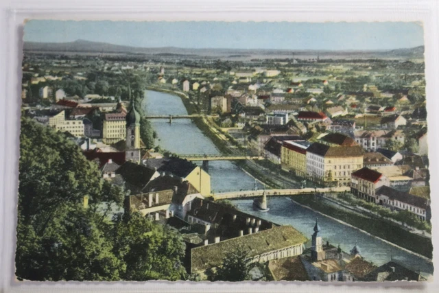 AK Graz Blick vom Schlossberg auf die drei Brücken 1954 #PJ495