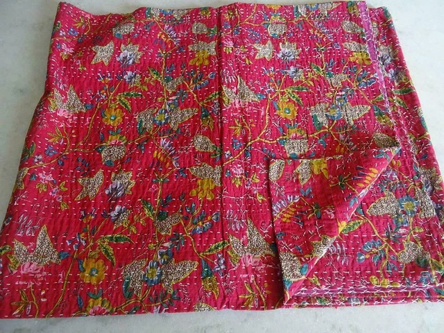 Edredón tradicional indio Kantha edredón talla queen colcha nueva