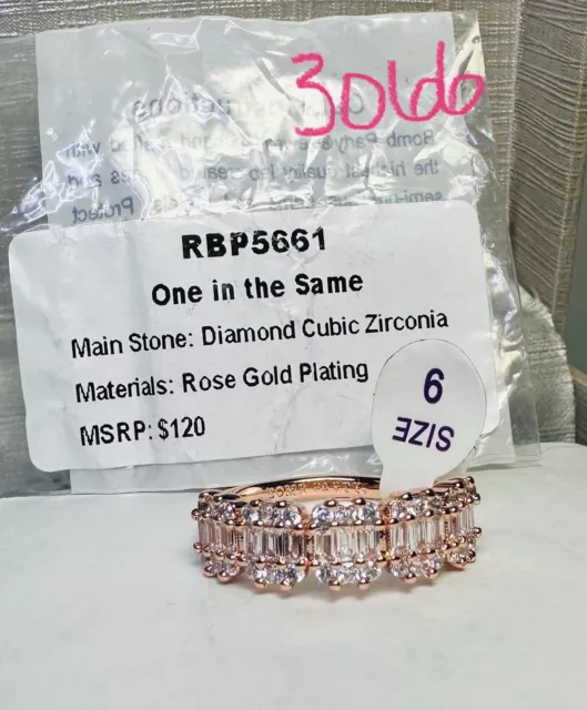 NIB Ring Bomb Party Sz9 RBP5661 One In The Same Diamond Cubic Z Rose Gold P Band