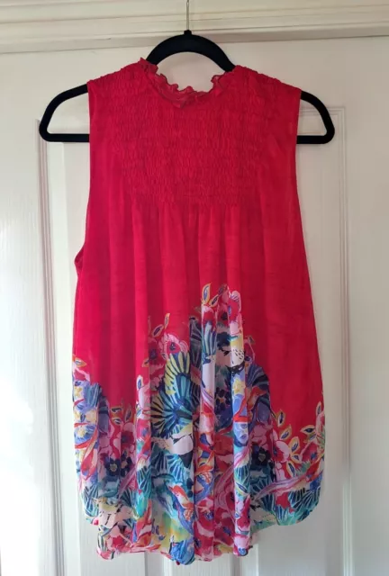 ANTHROPOLOGIE DELETTA FLORAL Red Smocked High Neck Ruffle Tank Women's ...