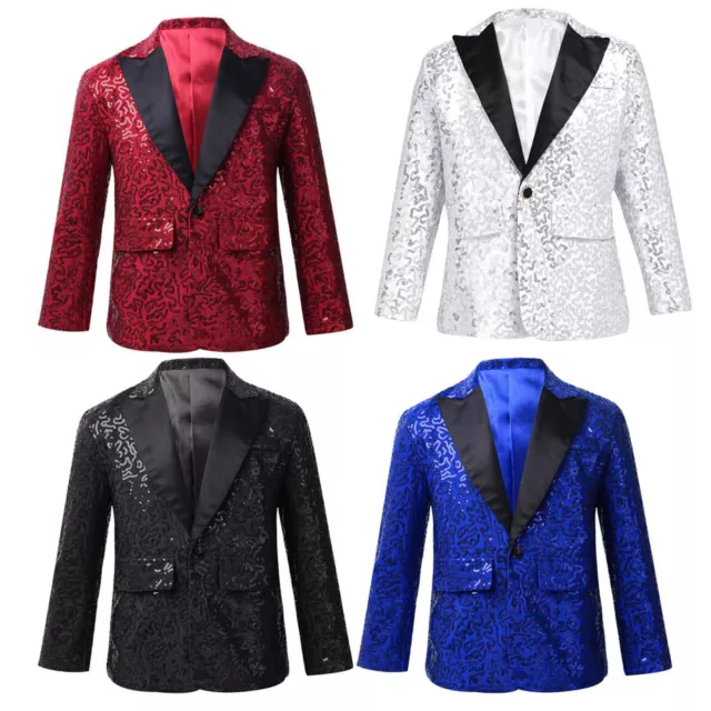 Boys Shiny Sequins Tuxedo Suits Wedding Formal Blazer Jacket Coat Festival Party