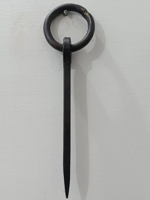 Antique Wrought Iron Tethering Ring on Pin Meat Beam Game Hook