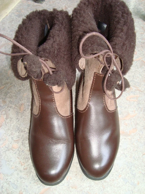 Bottines Nanouk Cuir Marron Doublées Mouton Lacets Pompons Vintage Pointure 36