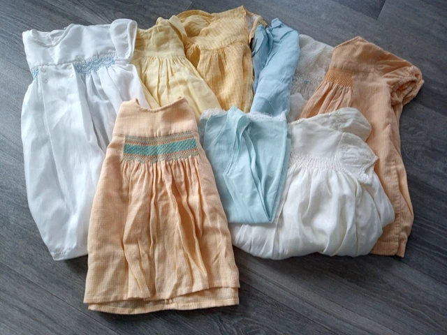 Abiti smock vintage bambino neonato metà secolo 1950/60 inc. fatti a mano x 9