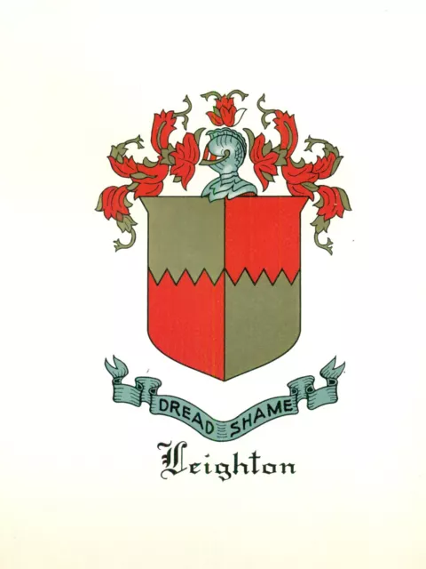 Great Coat of Arms Leighton Family Crest genealogy, would look great framed!