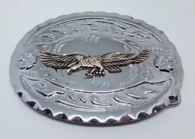 Western Metal Belt Buckle Flying Eagle in Flight Patriotic Americana Oval