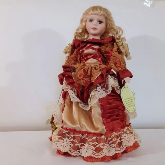 Emerald Doll Collection - 16" Porcelain Girl Doll Blonde Curly Hair With Stand 