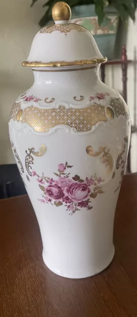Large Porcelain Lidded Vase From  Wallendorf Roses Gold Design 15 Inches Tall
