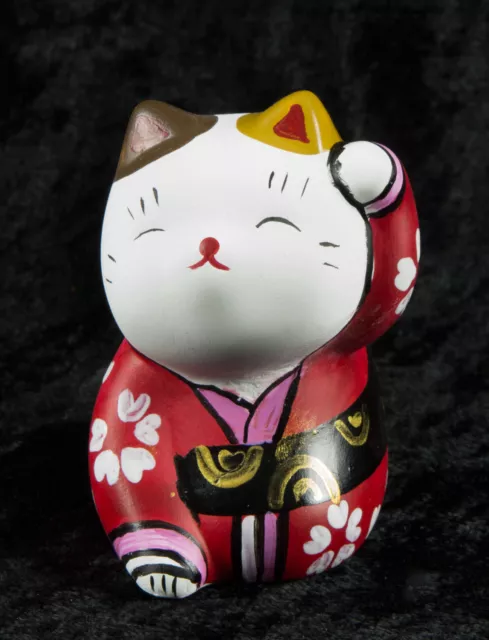 Statue Chat Japonais bobtail -polyresine-Maneki-Neko-kimono rouge blanc 35 CA5