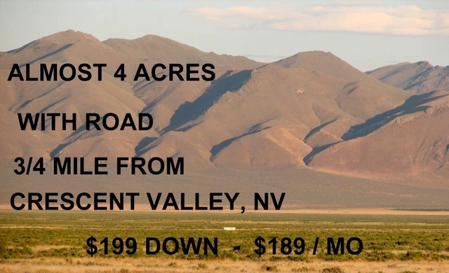 Almost 4 Acres $199 Down-Ezterms-3/4 Mile From Crescent Valley, Nv W/Road $189Mo