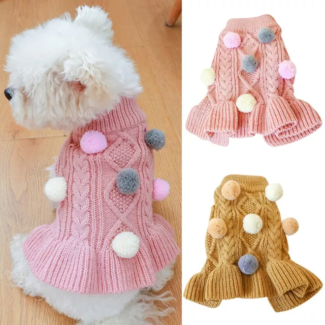 Pets Dog Sweater Warm Puppy Clothes Knitting Crochet Turtleneck Cute Apparel AU