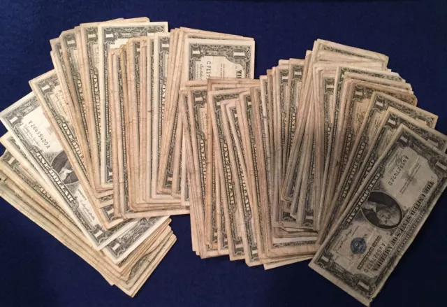 1957 Well Circulated One Dollar Silver Certificate Bills Note Lot of 25