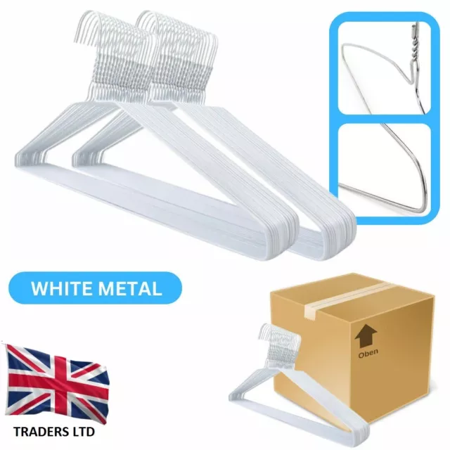 Coat Clothes Hangers Adult 18" White Wire Metal Garment Trouser Bar Steel UK