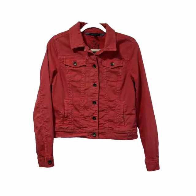 TOMMY HILFIGER Women Medium Red Stretch Cotton Stretch Denim Jacket Vintage