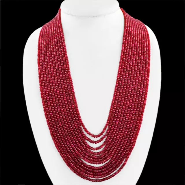 Amazing 1258.30 Cts Natural 12 Strand Ruby Round Shaped Beads Necklace (Rs)