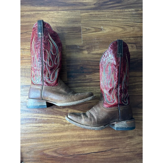 Women's Ariat 10012804 Red and Tan Cowgirl Boots Size 7B