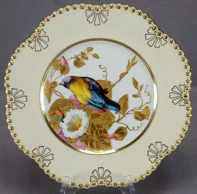 Coalport Hand Painted Bird Insects Morning Glory & Raised Gold 9 1/4 Inch Plate