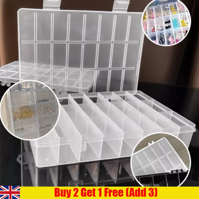 24 Grid Compartment Plastic Storage Box Jewelry Earring Beads Case Container uk;